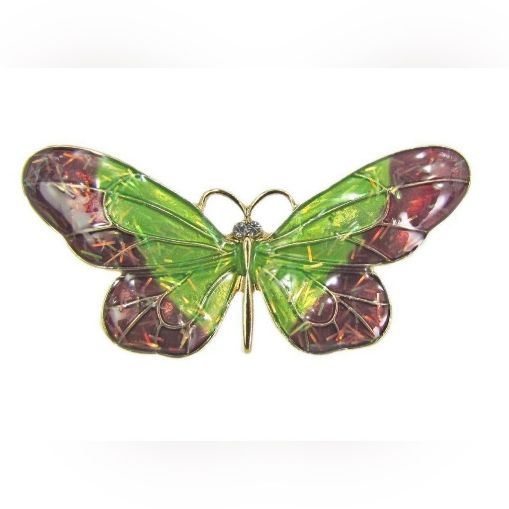 Colorful Green And Brown Butterfly Pin Brooch With Crystal Eyes Large Butterfly 17$